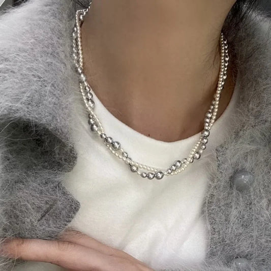 Fashion Imitation Pearl Wrapped Necklace Double Layer Magnetic Buckle Neck Chain Choker Necklace Jewelry Gift Wholesale