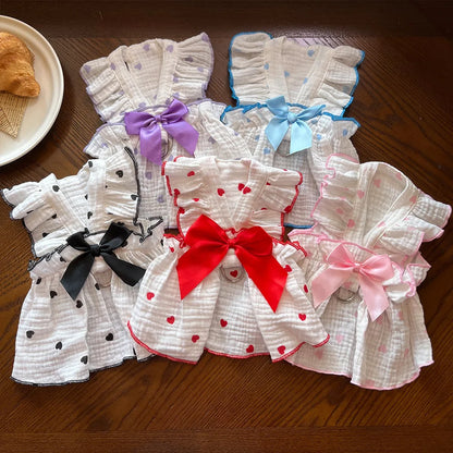 Pet dresses clothes for spring and summer dogs cats teddy bears Pomeranians plush toys  hearts all cotton fabric
