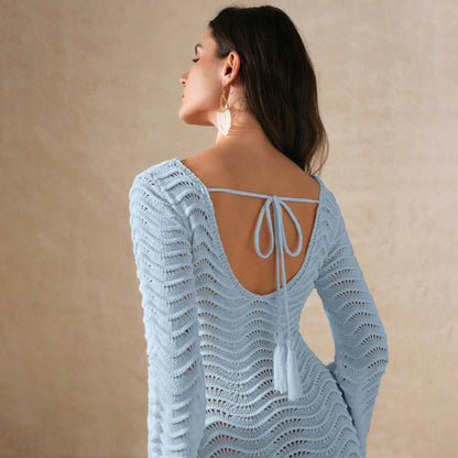 2025 Dress Women Female Clothing Fashion Elegant EveningBeach Dress Solid Color Sexy Knit Beach Bikini Swimsuit Cover Up Sunwear