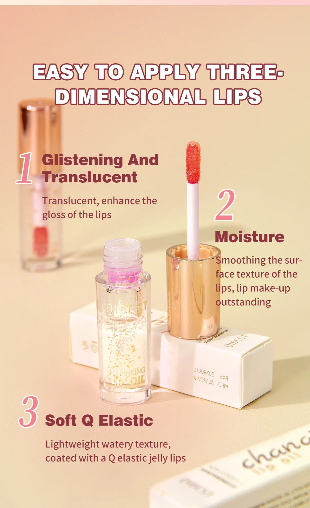 1PC lip oil, moisturizing and long-lasting luster, color changes with temperature, non greasy, daily use