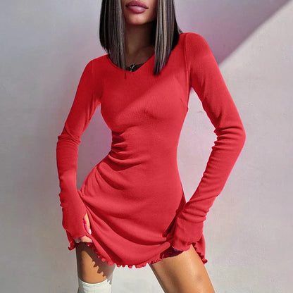 Women's 2024 Fall/Winter Fashion Simple Dress Long Sleeve Knitted Streetwear Slim Fit Short Mini Dress