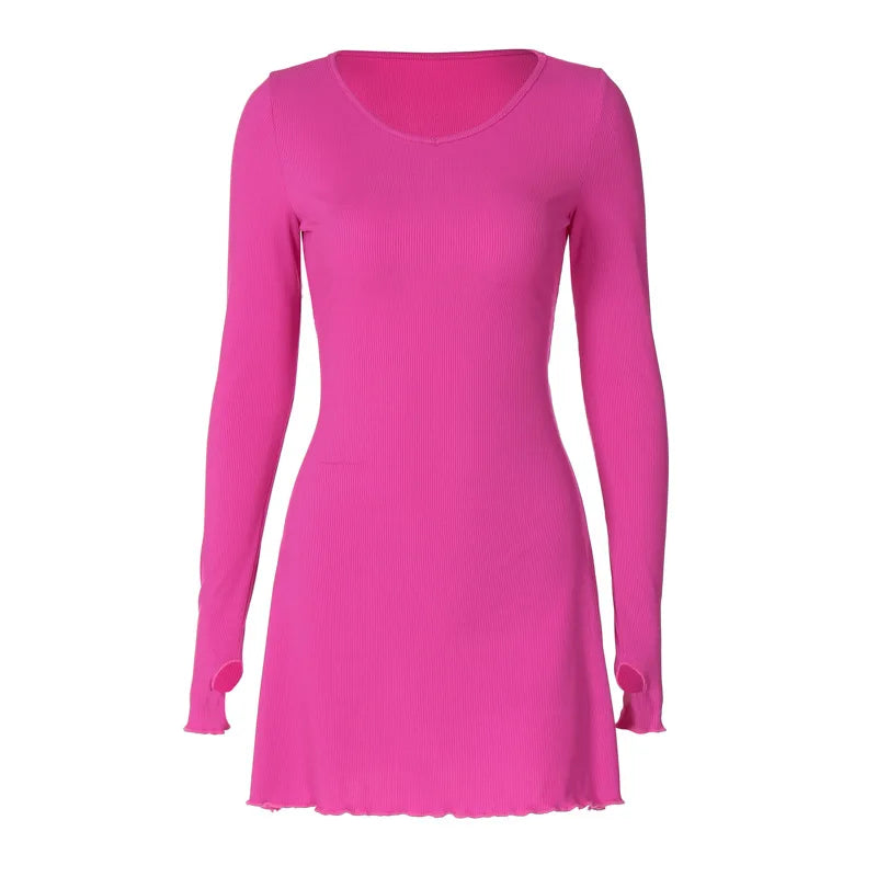Women's 2024 Fall/Winter Fashion Simple Dress Long Sleeve Knitted Streetwear Slim Fit Short Mini Dress