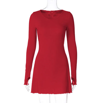 Women's 2024 Fall/Winter Fashion Simple Dress Long Sleeve Knitted Streetwear Slim Fit Short Mini Dress