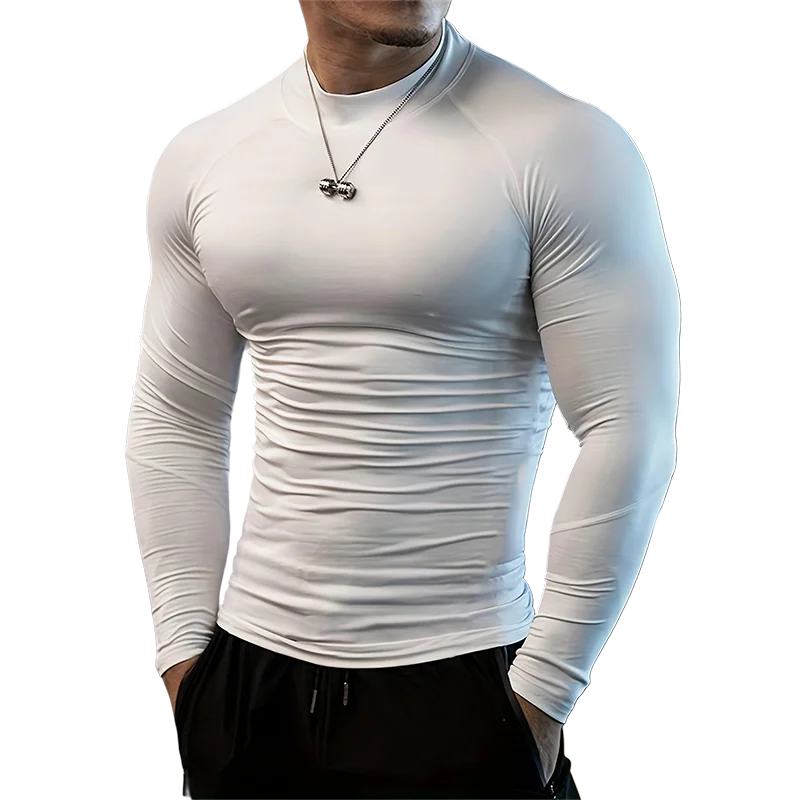 Mens Running T-shirts Compression High-Neck Long Sleeve Athletic Shirt Fitness Training Jogging Gym Sportswear Quick Dry Clothes
