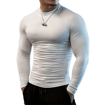Mens Running T-shirts Compression High-Neck Long Sleeve Athletic Shirt Fitness Training Jogging Gym Sportswear Quick Dry Clothes