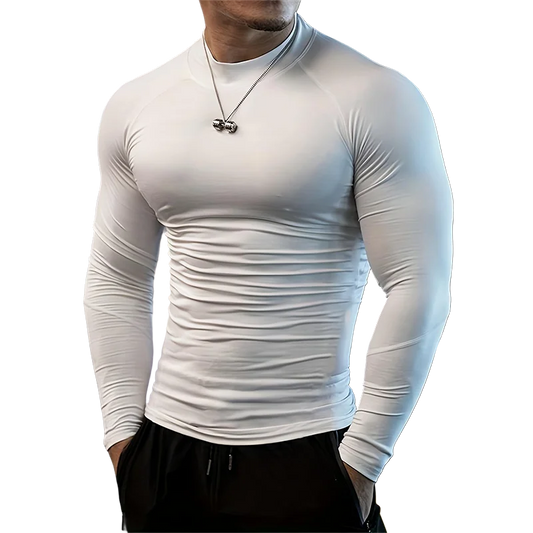 Mens Running T-shirts Compression High-Neck Long Sleeve Athletic Shirt Fitness Training Jogging Gym Sportswear Quick Dry Clothes