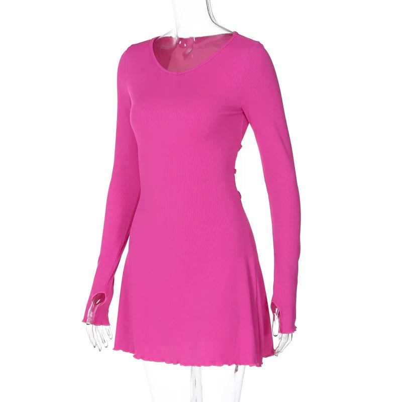 Women's 2024 Fall/Winter Fashion Simple Dress Long Sleeve Knitted Streetwear Slim Fit Short Mini Dress