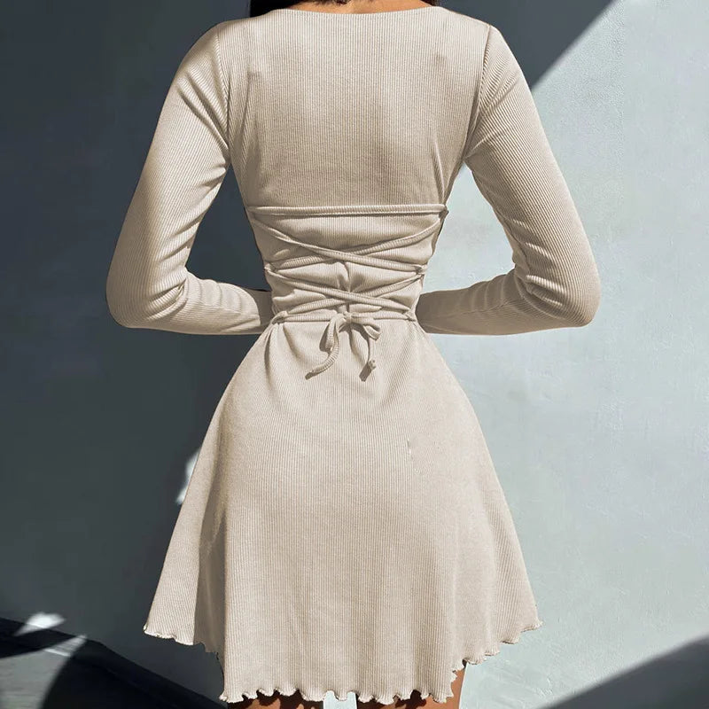 Women's 2024 Fall/Winter Fashion Simple Dress Long Sleeve Knitted Streetwear Slim Fit Short Mini Dress