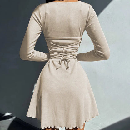Women's 2024 Fall/Winter Fashion Simple Dress Long Sleeve Knitted Streetwear Slim Fit Short Mini Dress