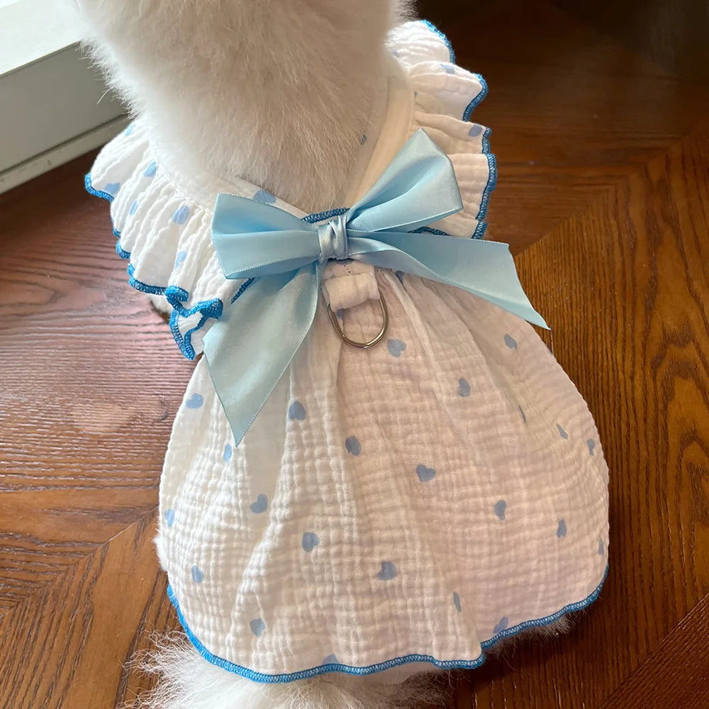Pet dresses clothes for spring and summer dogs cats teddy bears Pomeranians plush toys  hearts all cotton fabric