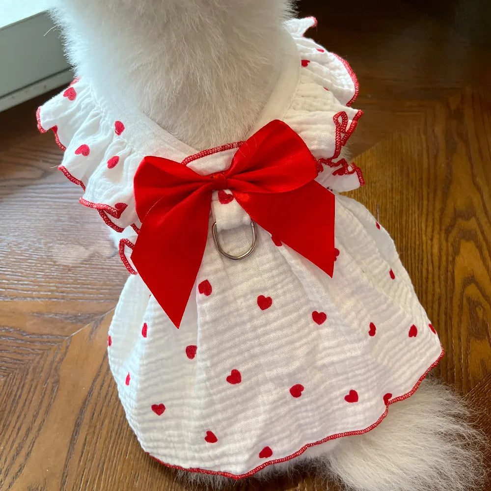 Pet dresses clothes for spring and summer dogs cats teddy bears Pomeranians plush toys  hearts all cotton fabric
