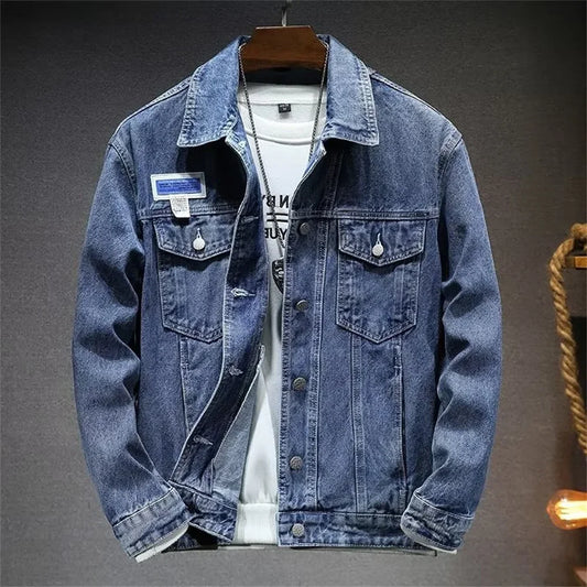 Mens Denim Jackets Spring Autumn Male Coats Turn-down Collar Single Breasted Slim Pockets Outerwear Top Clothes Mens Denim