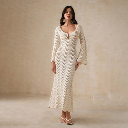 2025 Dress Women Female Clothing Fashion Elegant EveningBeach Dress Solid Color Sexy Knit Beach Bikini Swimsuit Cover Up Sunwear