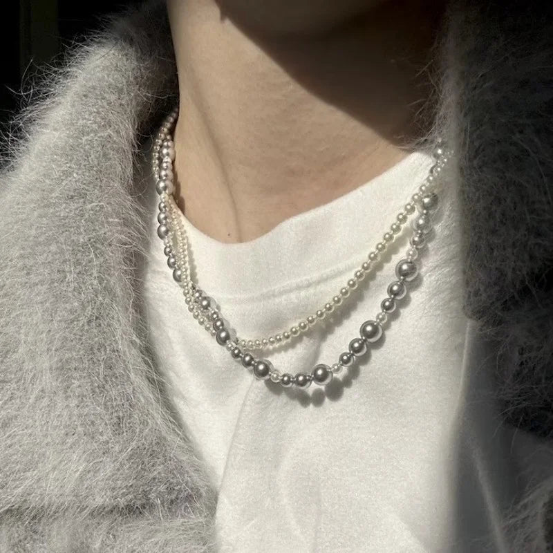 Fashion Imitation Pearl Wrapped Necklace Double Layer Magnetic Buckle Neck Chain Choker Necklace Jewelry Gift Wholesale