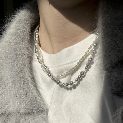 Fashion Imitation Pearl Wrapped Necklace Double Layer Magnetic Buckle Neck Chain Choker Necklace Jewelry Gift Wholesale