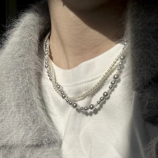 Fashion Imitation Pearl Wrapped Necklace Double Layer Magnetic Buckle Neck Chain Choker Necklace Jewelry Gift Wholesale