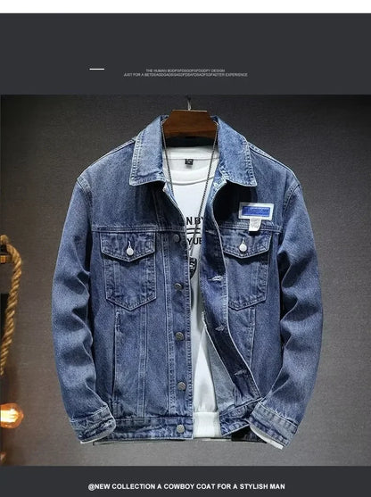 Mens Denim Jackets Spring Autumn Male Coats Turn-down Collar Single Breasted Slim Pockets Outerwear Top Clothes Mens Denim