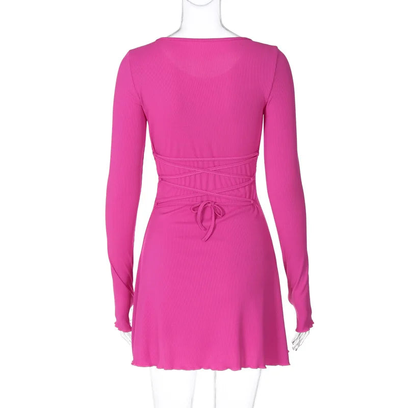Women's 2024 Fall/Winter Fashion Simple Dress Long Sleeve Knitted Streetwear Slim Fit Short Mini Dress