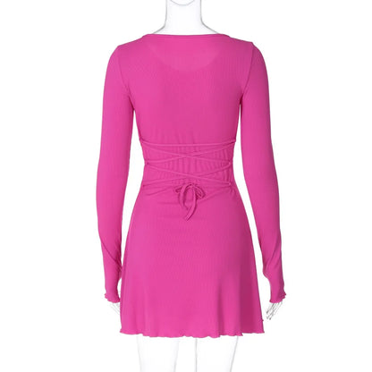 Women's 2024 Fall/Winter Fashion Simple Dress Long Sleeve Knitted Streetwear Slim Fit Short Mini Dress