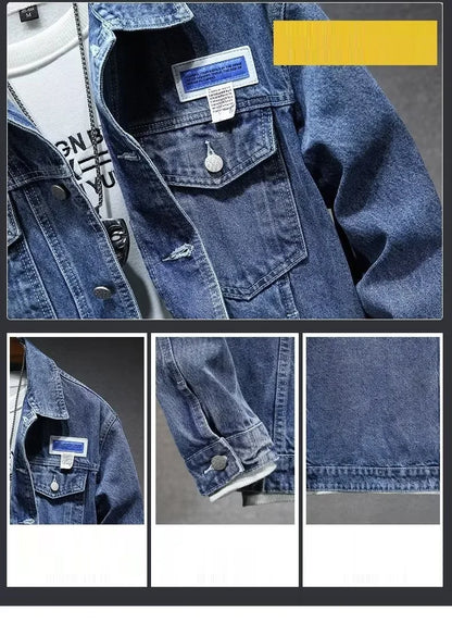 Mens Denim Jackets Spring Autumn Male Coats Turn-down Collar Single Breasted Slim Pockets Outerwear Top Clothes Mens Denim