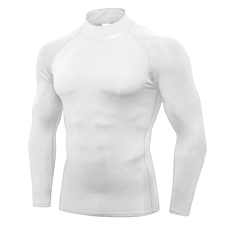 Mens Running T-shirts Compression High-Neck Long Sleeve Athletic Shirt Fitness Training Jogging Gym Sportswear Quick Dry Clothes